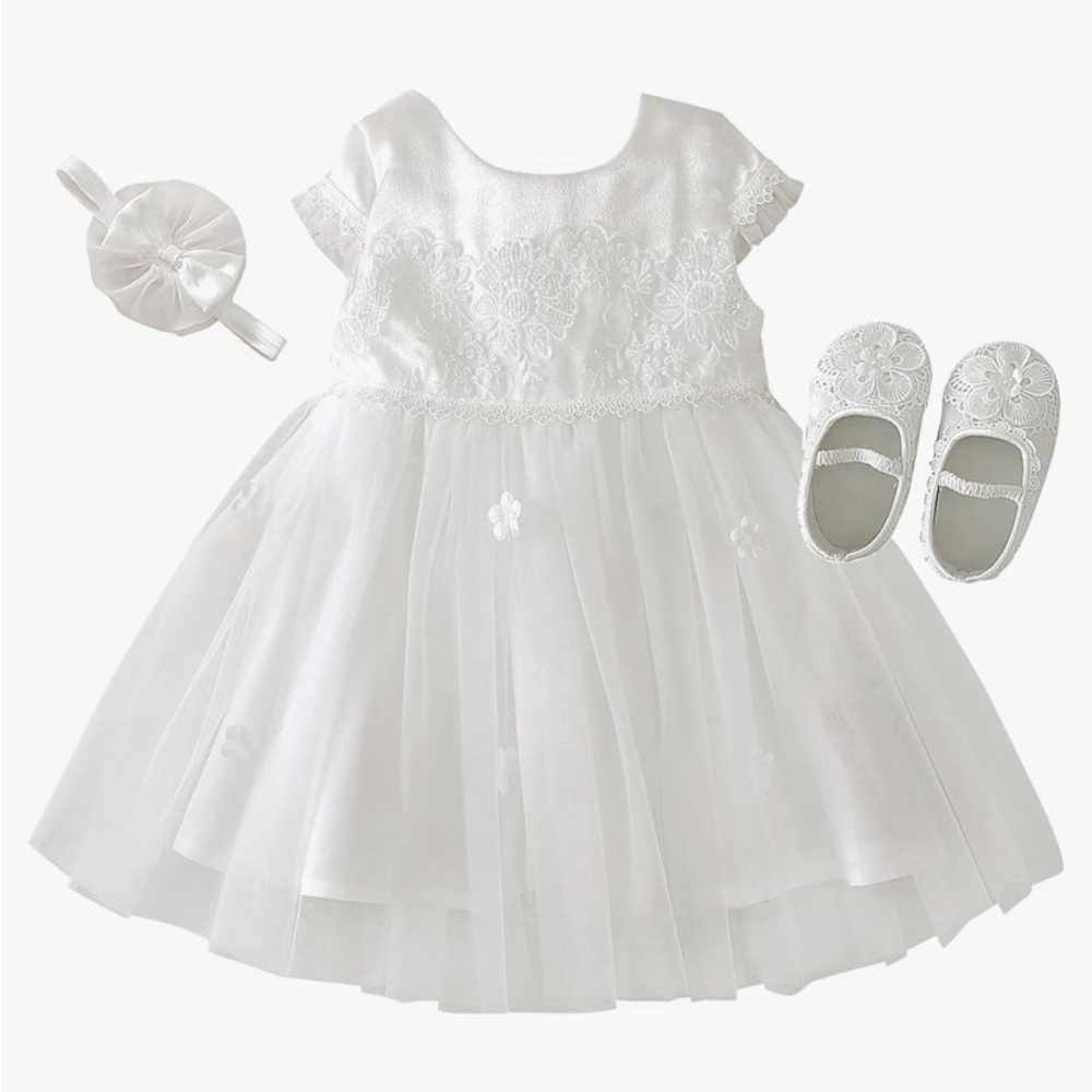 🍓$5 Pick!🍓 Booulfi Baby Girl Baptism Flower Girl Christening 3 Piece Set